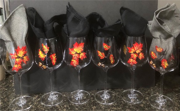 9. Autumn Leaf Hand Painted Wine Glasses